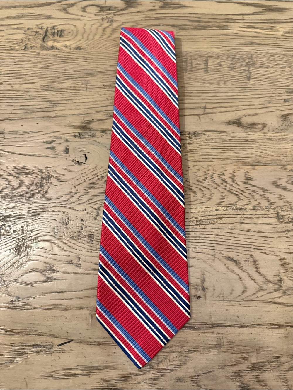 Robert Talbott Red Tie with Blue and White Stripes